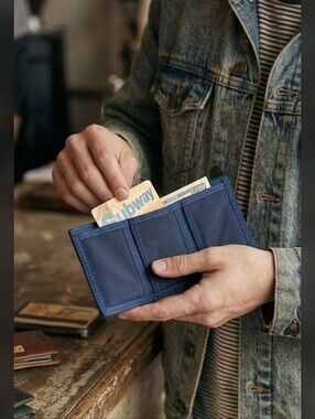 Vintage 90s Navy Blue Nylon Trifold Wallet Retro Cordura Style Unbranded